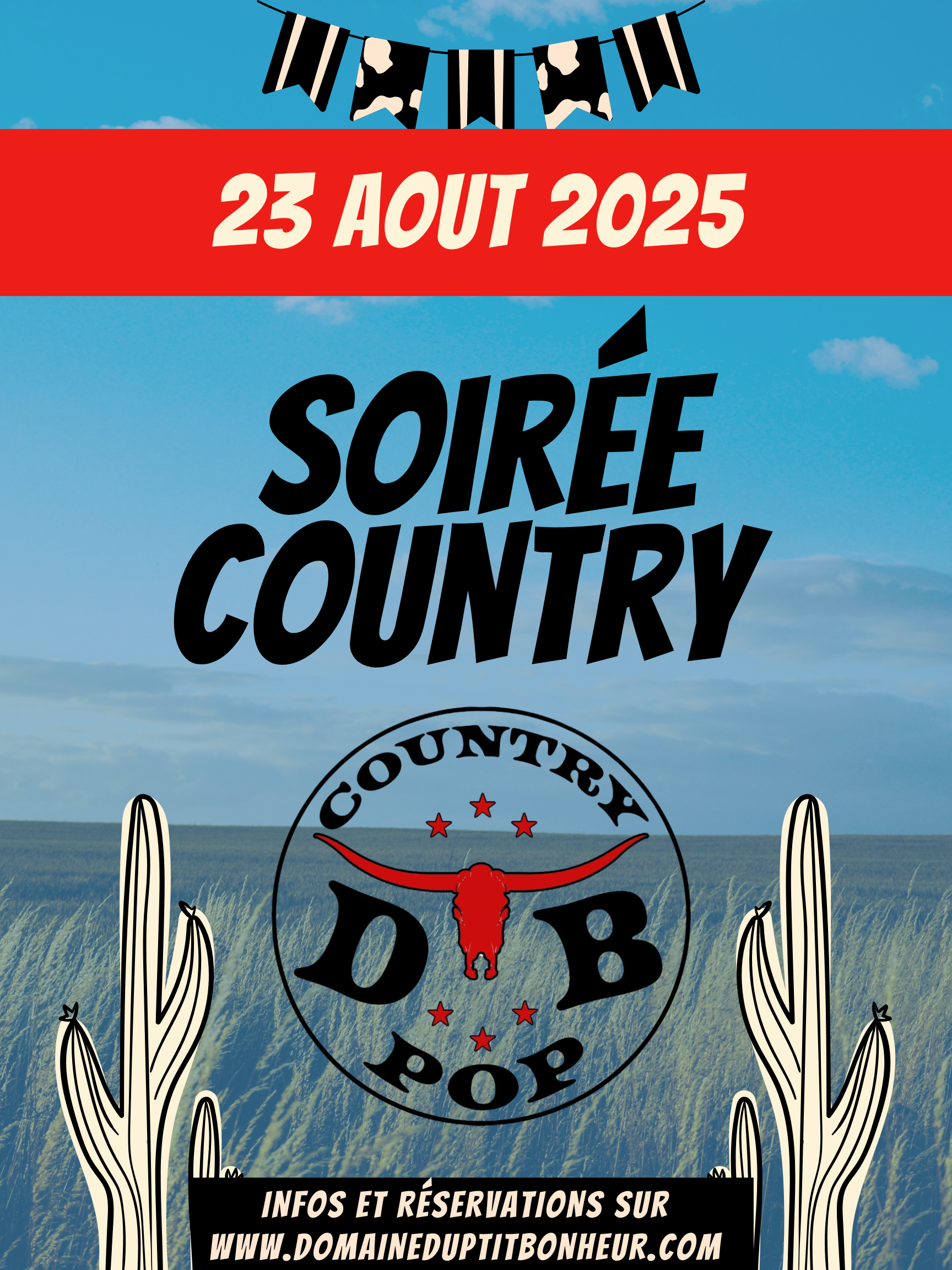 Affiche Poster Annonce Evènement Festival de Musique Country Noir Beige Illustration Photos Rétro